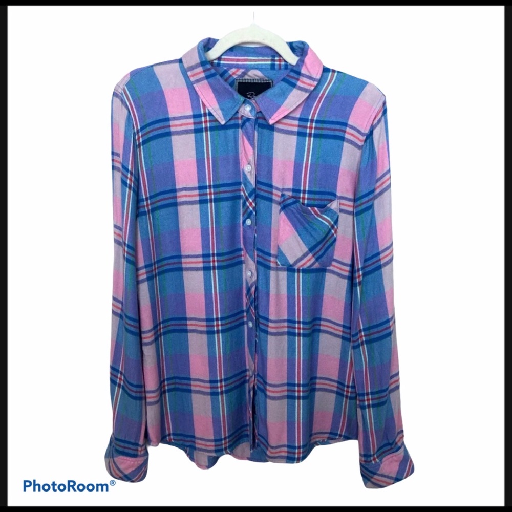 RAILS Pink & Blue Flannel Button Down Blouse Sz M